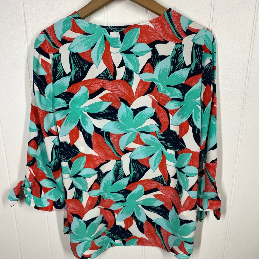 Talbots Floral V Neck Top with Tie Sleeves - Picture 5 of 8